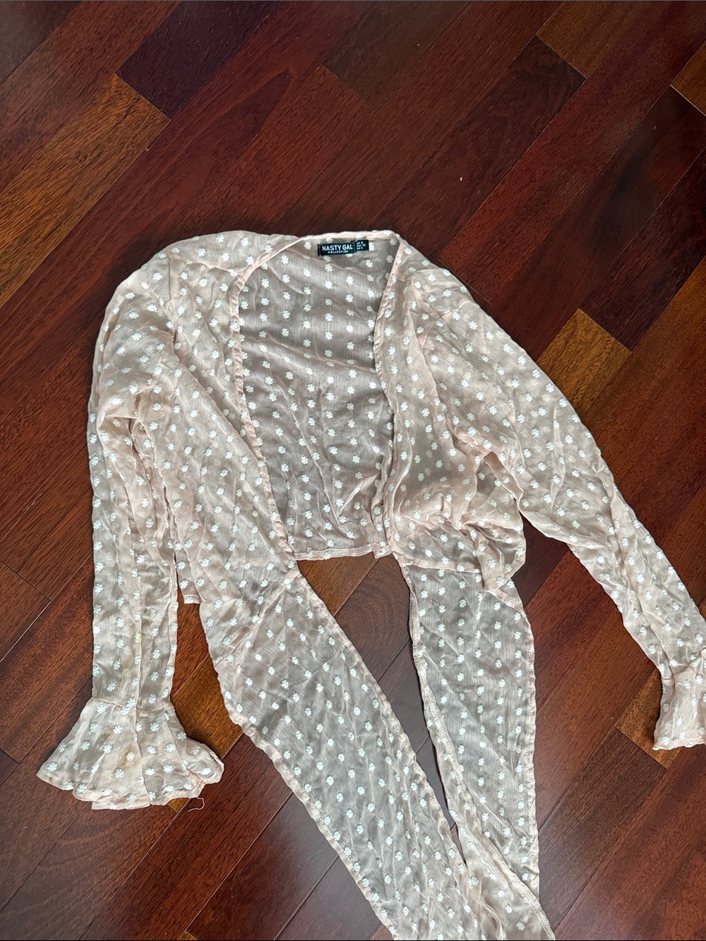NastyGal Blush Pink Swiss Dot Tie-Front Top